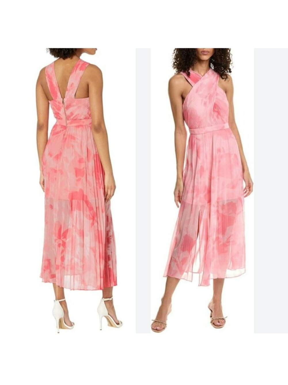 Ted Baker $395 Pink Coral Pastel Crisscross Halter Midi Dress Bridesmaid Wedding